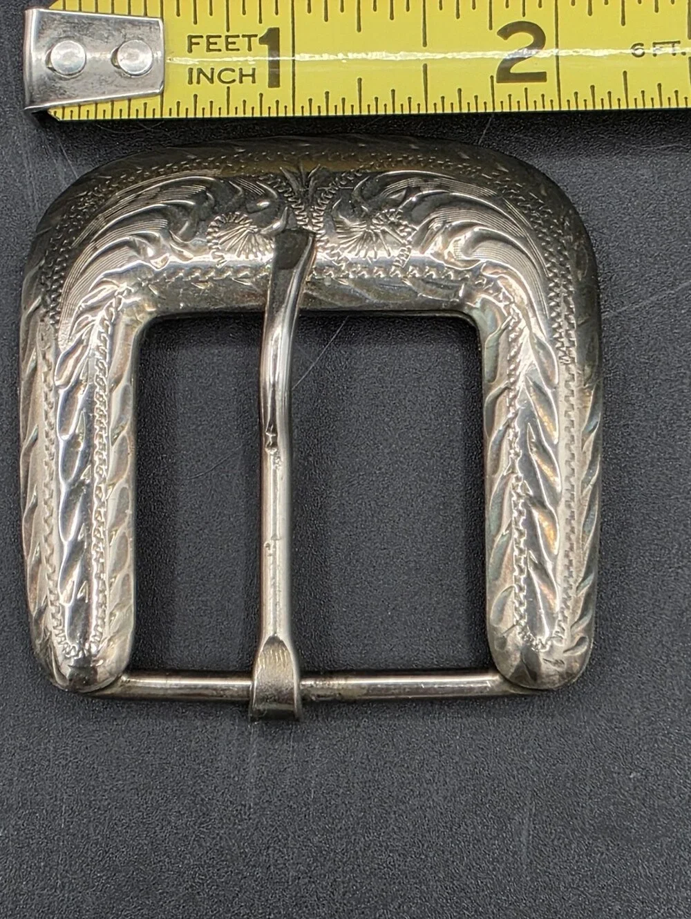 Vintage MEX 925 Sterling Silver Engraved Western Belt Buckle Eagle Assay Mark
